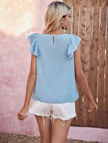 Geo Pattern Ruffle Trim Top - Baby Blue - View 2