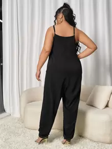 SHEIN Essnce Jumpsuits Plus Size Túi màu trơn Giải trí - màu đen - Xem 2