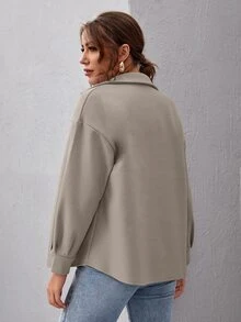 SHEIN Essnce Abrigo de hombros caídos con botón - Gris - Ver 2