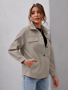 SHEIN Essnce Abrigo de hombros caídos con botón - Gris - Ver 4