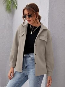 SHEIN Essnce Abrigo de hombros caídos con botón - Gris - Ver 5