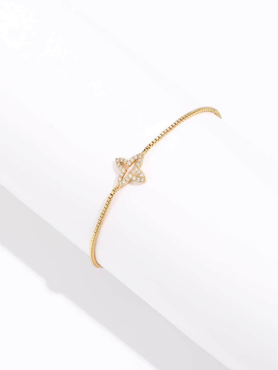 Cubic Zirconia Decor Bracelet - Yellow Gold - View 1