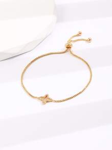 Cubic Zirconia Decor Bracelet - Yellow Gold - View 2