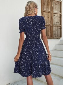 EMERY ROSE Allover Print Puff Sleeve A-line Dress