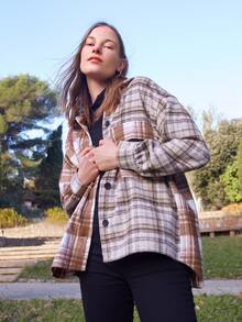 SHEIN Abrigo con bolsillo con solapa delantero unido de cuadros - Multicolor - Ver 5