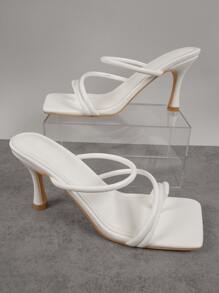 Xăng đan Cao gót Nữ màu trơn Dải mỏng Đúng mốt - trắng - Xem 2