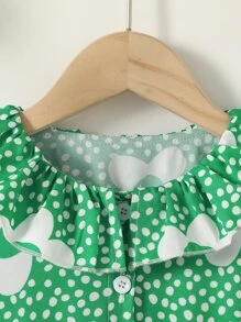 Toddler Girls Dot & Floral Print Ruffle Trim Dress - Green - View 3