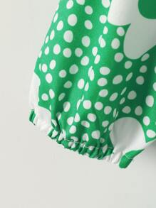 Toddler Girls Dot & Floral Print Ruffle Trim Dress - Green - View 5