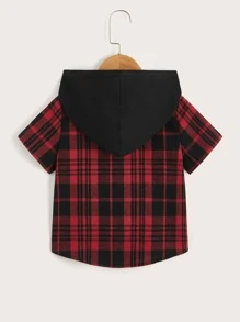 SHEIN 小男童紐扣開襟拼接帽子格紋襯衫 - 彩色 - 查看 2