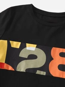 SHEIN Toddler Boys Letter Graphic Tee & Side Striped Joggers Set - Black - View 3