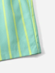 SHEIN Toddler Boys Striped Print Drawstring Waist Shorts - Mint Green - View 3