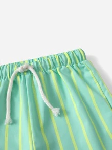 SHEIN Toddler Boys Striped Print Drawstring Waist Shorts - Mint Green - View 4