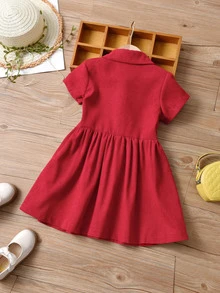 小女童半排扣燈芯絨襯衫洋裝