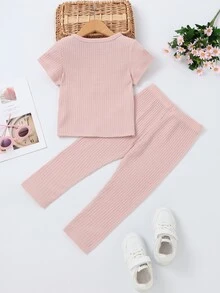 Toddler Girls Ruffle Trim Tee & Bow Front Leggings - Pink - View 2