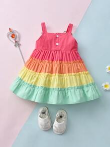 SHEIN Baby Colourblock Rabbit & Carrot Patch Detail Frill Trim Dress - Multicolor - View 2