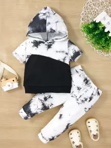 嬰兒紮染連帽衫和運動褲 - 黑與白 - 查看 1