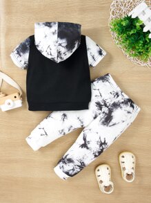 嬰兒紮染連帽衫和運動褲 - 黑與白 - 查看 2