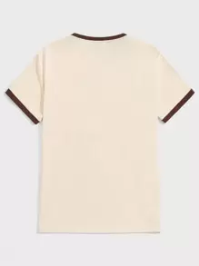 SWAVVY 男士T恤合身的圓領短袖圖形T恤，山地休閒復古夏季棉質 - 米色 - 查看 2