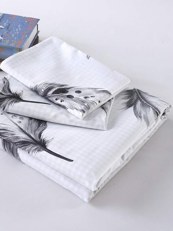 Feather Print Duvet Cover Set Without Filler SHEIN USA