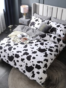 Cow Pattern Duvet Cover Set Without Filler - Black and White - View 3