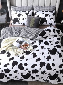 Cow Pattern Duvet Cover Set Without Filler - Black and White - View 6