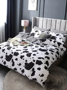 Cow Pattern Duvet Cover Set Without Filler - Black and White - View 7
