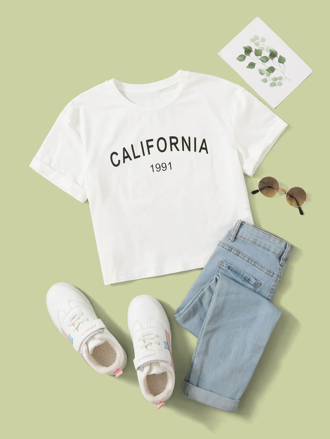 SHEIN Girls Letter Graphic Tee - White - View 1