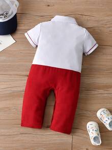 Áo liền quần Em bé Túi Tương phản ràng buộc Khối Màu Giải trí - Đỏ và trắng - Xem 2