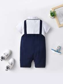 Baby Colour Block Bow Front 2 In 1 Romper - Blue and White - View 2
