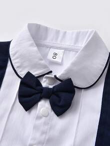 Baby Colour Block Bow Front 2 In 1 Romper - Blue and White - View 5