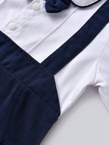 Baby Colour Block Bow Front 2 In 1 Romper - Blue and White - View 8