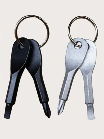 2pcs Mini Screwdriver, Creative Key Shaped Random Color Portable Slotted Phillips Screwdriver For Outdoors, Tools For Men