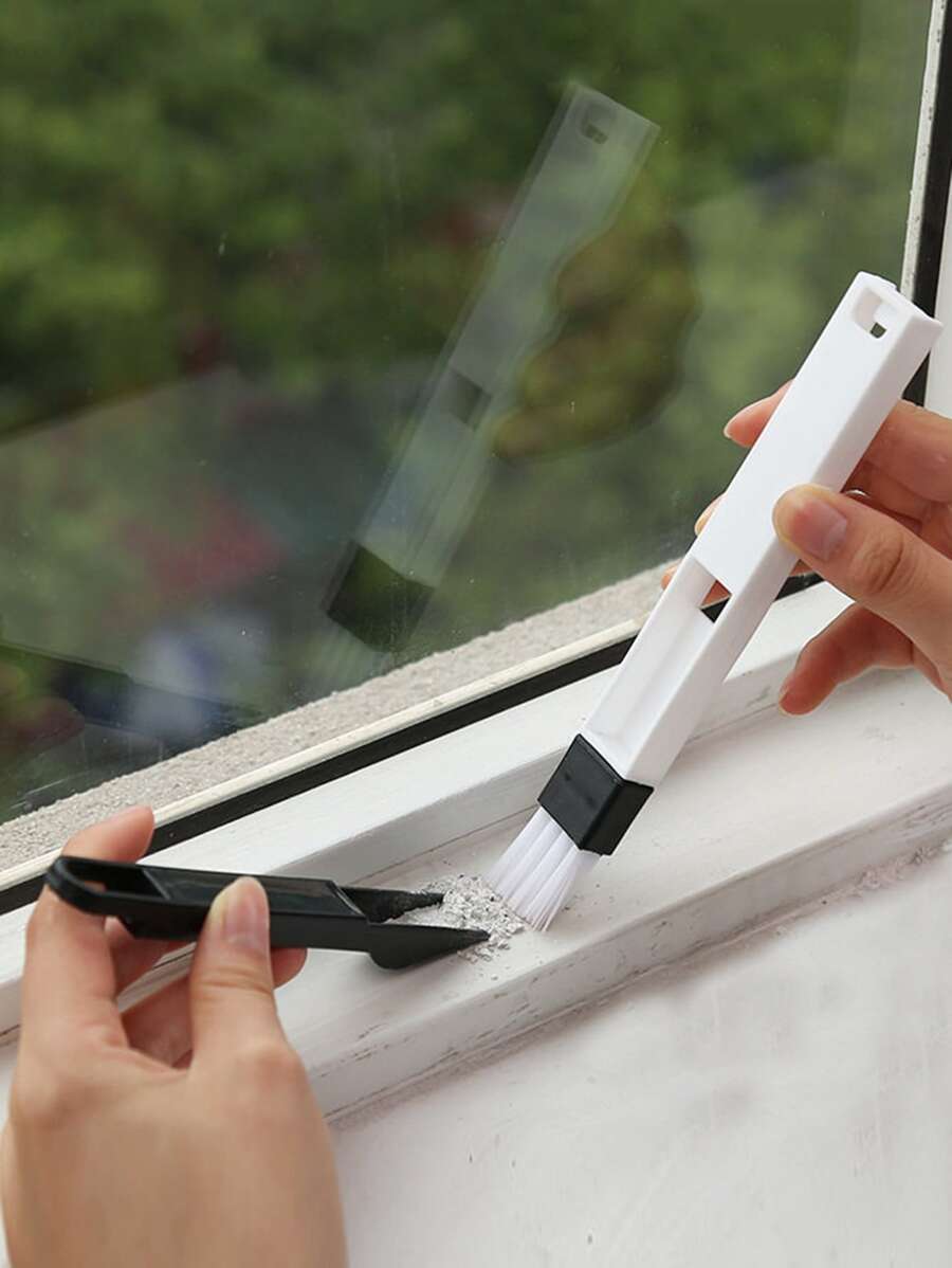 1 pieza cepillo multifunción para limpieza de ventanas de ordenador, limpiador de teclado con ranuras para ventanas, pala para polvo de rincón, limpiador de rieles para ventanas - Blanco y Negro - Ver 1