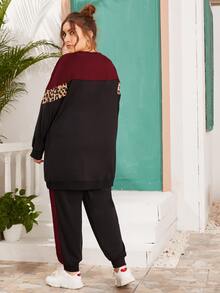 大码豹纹拼色运动衫和运动裤 - 彩色 - 查看 2