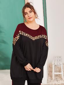 大码豹纹拼色运动衫和运动裤 - 彩色 - 查看 4