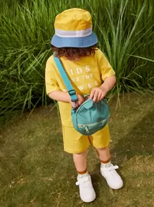 Toddler Boys Slogan Graphic Patched Detail Hooded Top & Shorts Set - Yellow - View 8