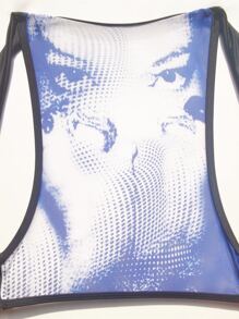 Figure Graphic Knot Front Bikini Set, For Summer Beach Vacation - Black - View 3