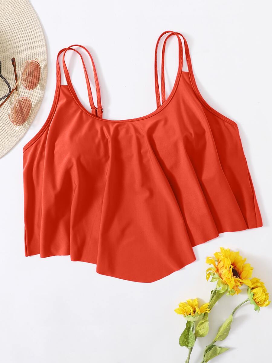 SHEIN Swim Curve Plus Hanky Hem Bikini Top - Orange - View 1