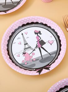 8 piezas Plato desechable con estampado de figura abstracta - Multicolor - Ver 1