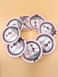 8 piezas Plato desechable con estampado de figura abstracta - Multicolor - Ver 2