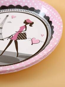 8 piezas Plato desechable con estampado de figura abstracta - Multicolor - Ver 3