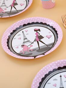 8 piezas Plato desechable con estampado de figura abstracta - Multicolor - Ver 6