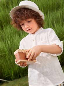 SHEIN Toddler Boys Half Button Patch Pocket Shirt - White - View 1