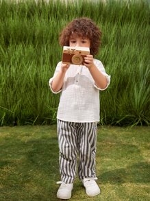 SHEIN Toddler Boys Half Button Patch Pocket Shirt - White - View 4