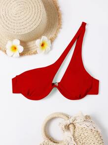 SHEIN Swim 羅紋鋼圈比基尼泳裝上衣 - 紅色 - 查看 1