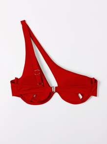 SHEIN Swim 羅紋鋼圈比基尼泳裝上衣 - 紅色 - 查看 2