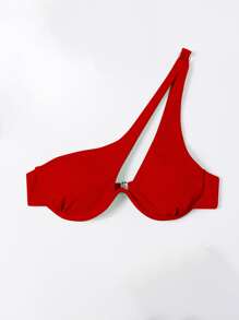 SHEIN Swim 羅紋鋼圈比基尼泳裝上衣 - 紅色 - 查看 3