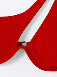 SHEIN Swim 羅紋鋼圈比基尼泳裝上衣 - 紅色 - 查看 4