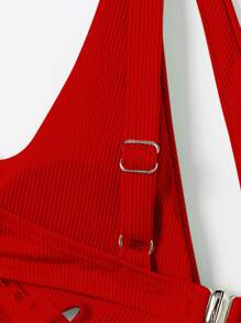 SHEIN Swim 羅紋鋼圈比基尼泳裝上衣 - 紅色 - 查看 5