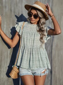 SHEIN Unity Leopard Print Butterfly Sleeve Peplum Top - Multicolor - View 1